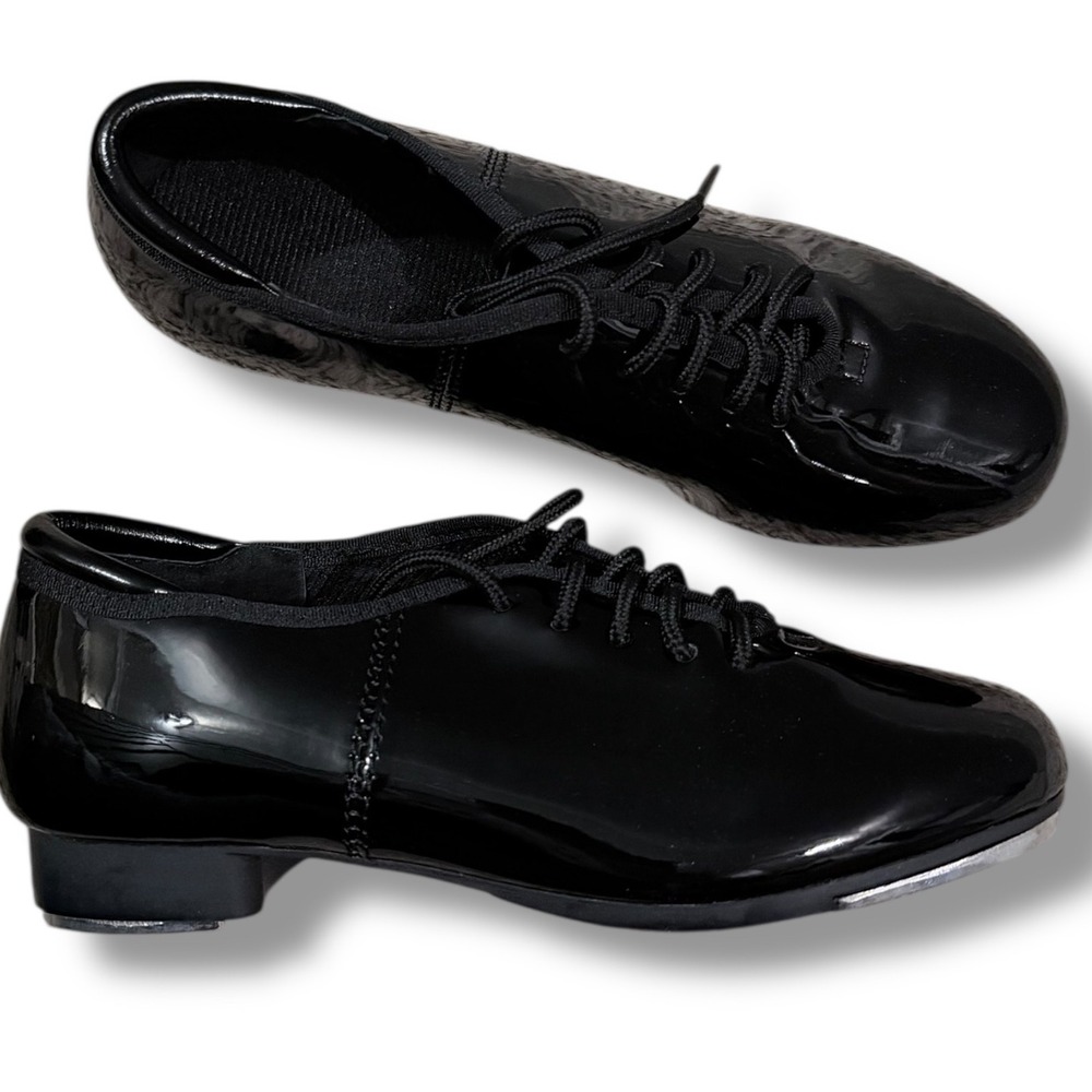 NIB Kids Black Patent Leather Tap Shoes Little Kid Size 1.5 Dance UNISEX